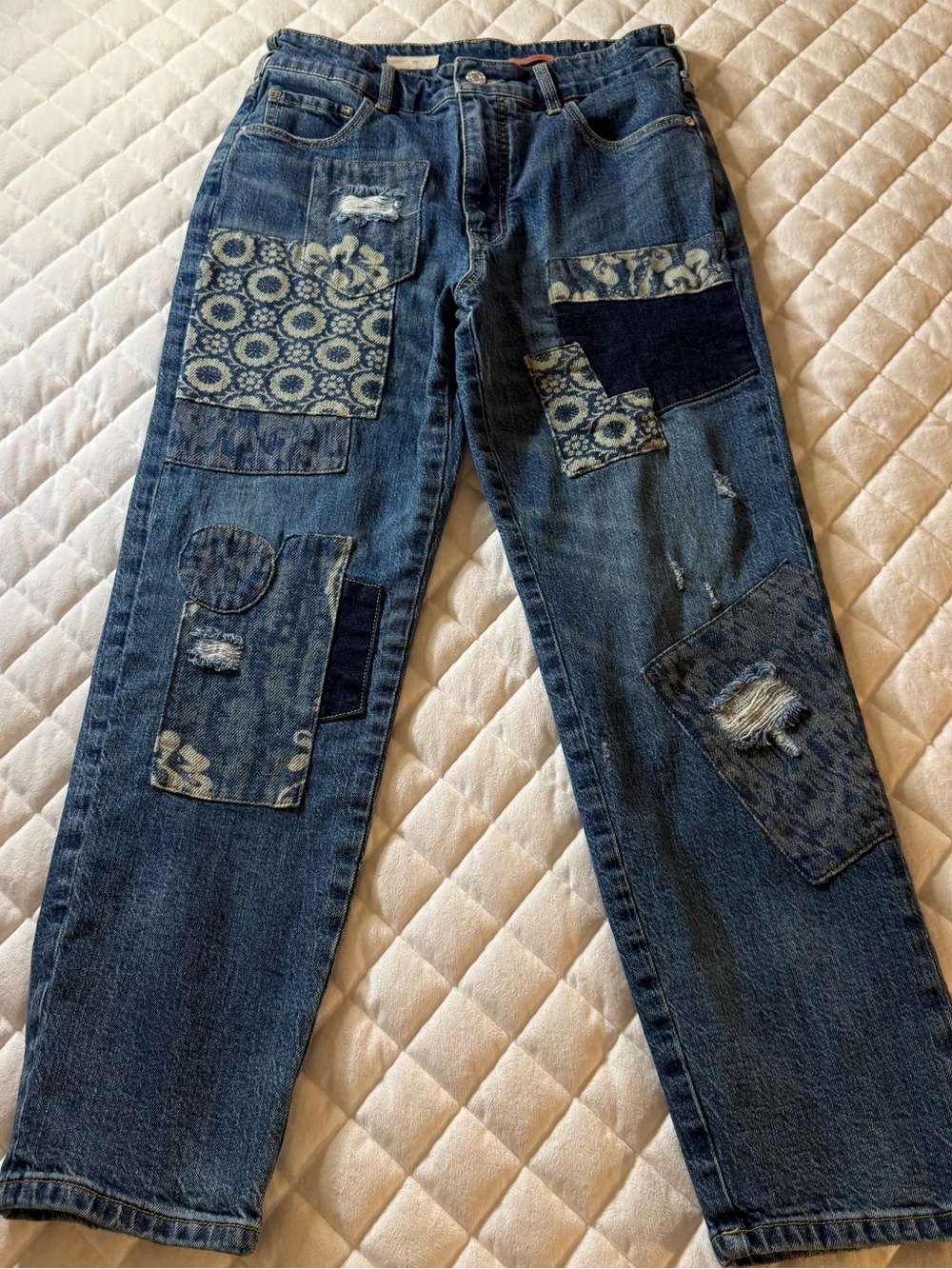 Anthropologie Pilcro The Borrowed Boyfriend Patchwork Blue Jeans Size 26 - Picture 6 of 16